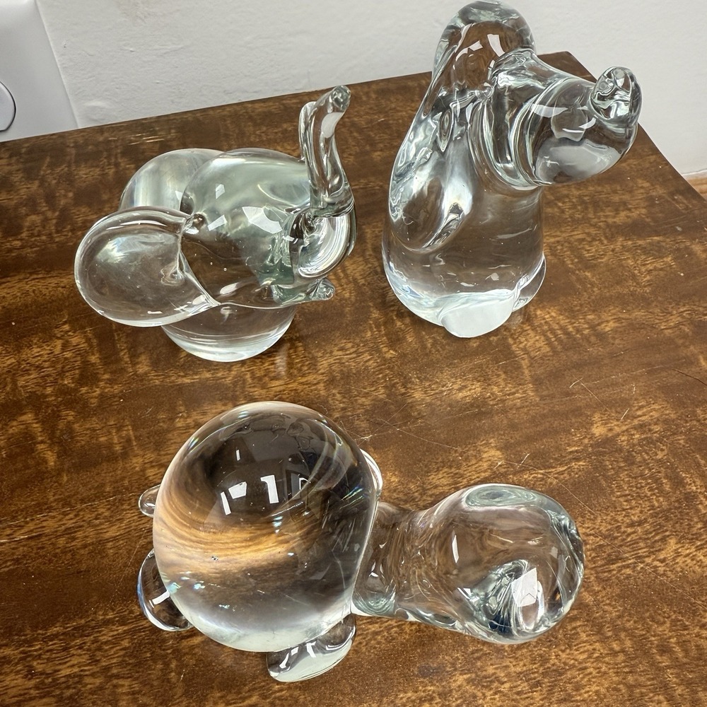 3 Glass Paperweights Figurines Animals Basset Hound Elephant Turtle *descrip